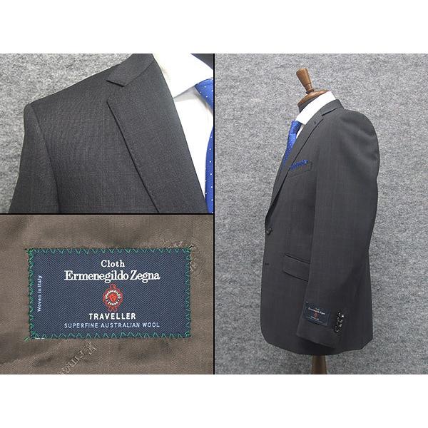 秋冬物　[Ermenegildo Zegna]ゼニア生地　TRAVELLER使用　スタイリッシュ2釦スーツ　[AB体][BB体]　グレー/ぼかし格子　ロゴ入り裏地　EZS06の画像