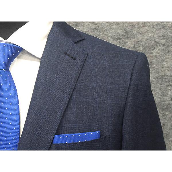 秋冬物　[Ermenegildo Zegna]ゼニア生地　TRAVELLER使用　スタイリッシュ2釦スーツ　[YA体][A体]　藍紺/ぼかし格子　ロゴ入り裏地　EZS07の画像