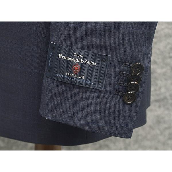 秋冬物　[Ermenegildo Zegna]ゼニア生地　TRAVELLER使用　スタイリッシュ2釦スーツ　[YA体][A体]　藍紺/ぼかし格子　ロゴ入り裏地　EZS07の画像