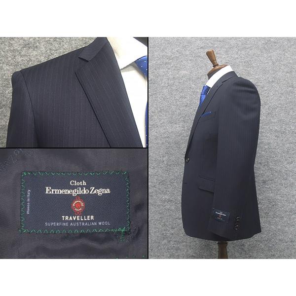 秋冬物　[Ermenegildo Zegna]ゼニア生地　TRAVELLER使用　スタイリッシュ２釦スーツ　[A体][AB体]　濃系/ストライプ　ロゴ裏地　EZS12｜dxksm466｜02