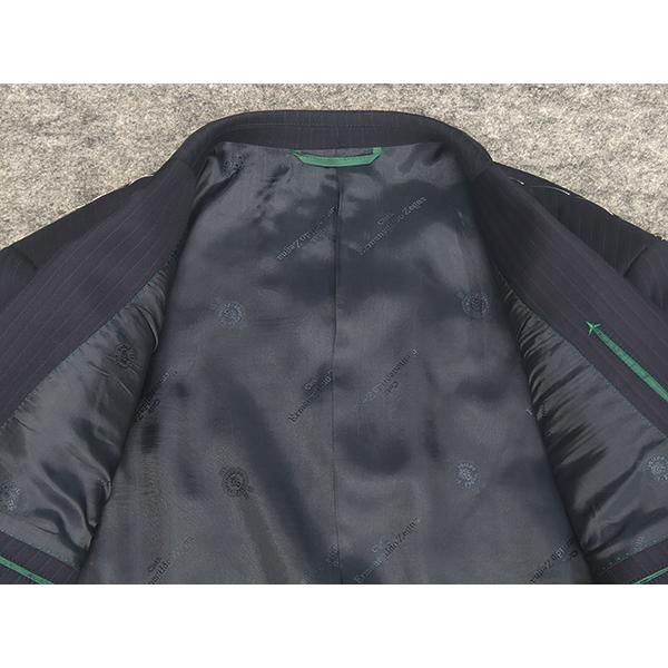 秋冬物　[Ermenegildo Zegna]ゼニア生地　TRAVELLER使用　スタイリッシュ２釦スーツ　[A体][AB体]　濃紺系/ストライプ　ロゴ裏地　EZS12の画像