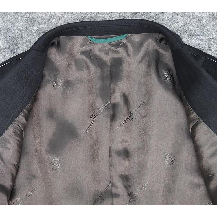 秋冬物　[Ermenegildo Zegna]ゼニア生地　TRAVELLER使用　スタイリッシュ２釦スーツ　黒/ストライプ　ロゴ裏地　EZS85の画像