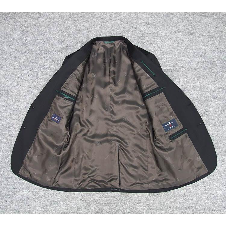 秋冬物　[Ermenegildo Zegna]ゼニア生地　TRAVELLER使用　スタイリッシュ２釦スーツ　黒/ストライプ　ロゴ裏地　EZS85の画像