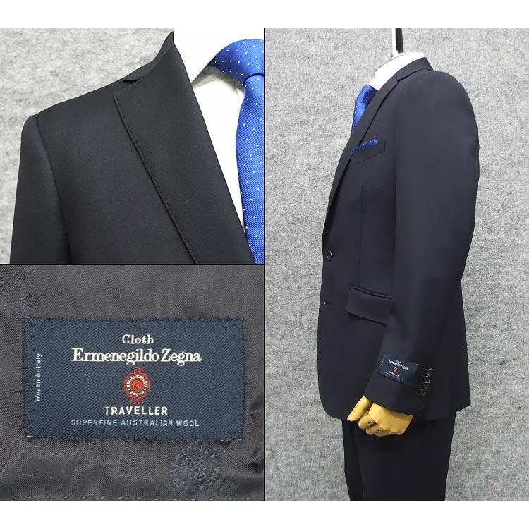 秋冬物 [Ermenegildo Zegna]ゼニア生地 TRAVELLER使用 スタイリッシュ２釦スーツ 濃紺/無地 EZS92の画像