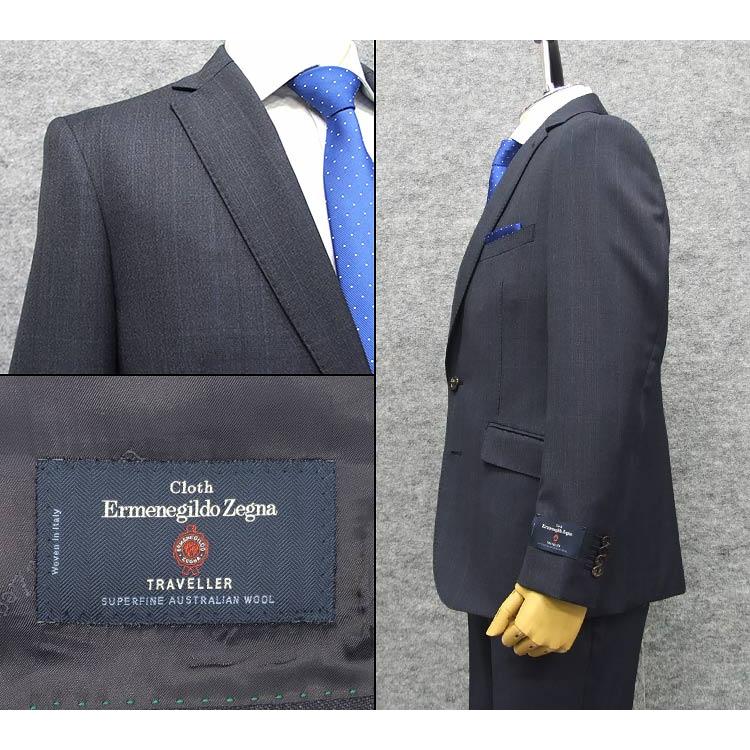 秋冬物 [Ermenegildo Zegna]ゼニア生地 TRAVELLER使用 スタイリッシュ２釦スーツ 藍紺/格子 EZS94の画像
