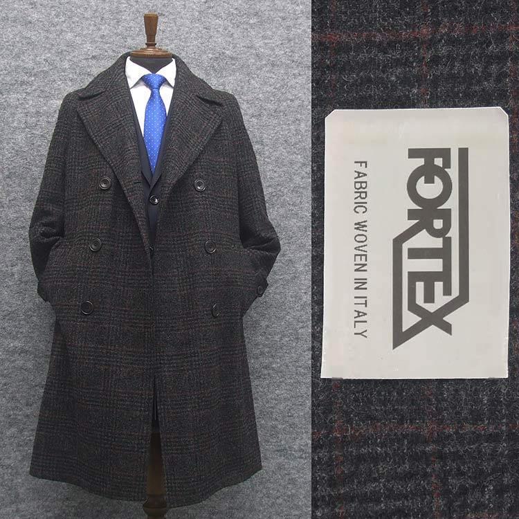 ダブルラグジュアリーコート イタリー生地[FORTEX] 濃グレー/二重格子