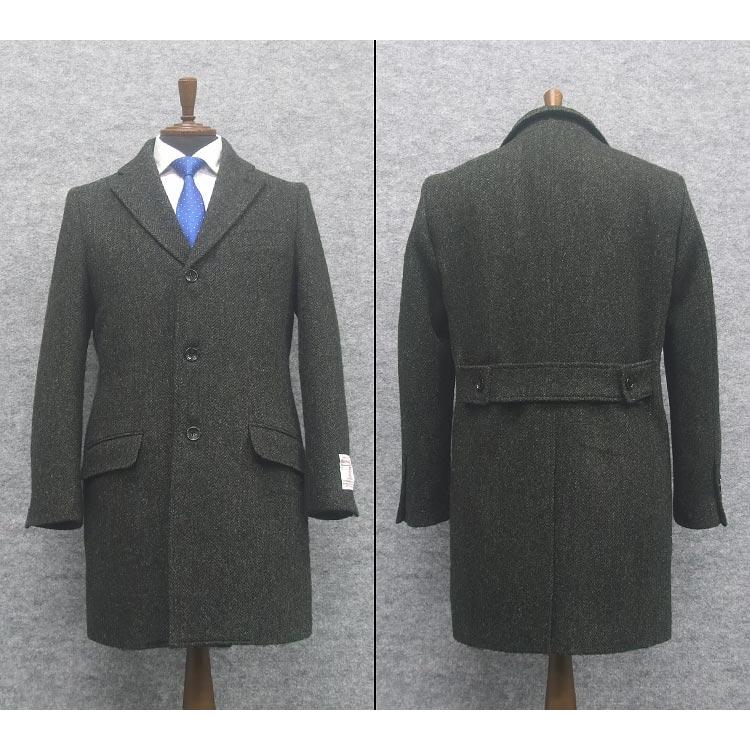 Harris Tweed ヘリンボーンクラブグレーツイードヘリンボーンコート HARRIS TWEED（ハリスツイード） 英国生地 チェスターコート グレー系