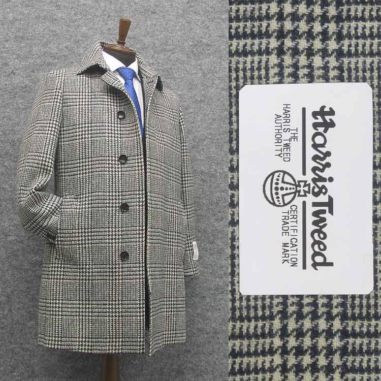 HARRIS TWEED（ハリスツイード） 英国生地 ステンカラーコート 白紺系