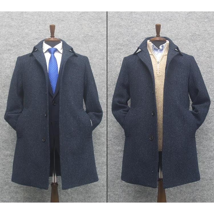 HARRIS TWEED（ハリスツイード） 英国生地 ステンカラーコート 青紺系