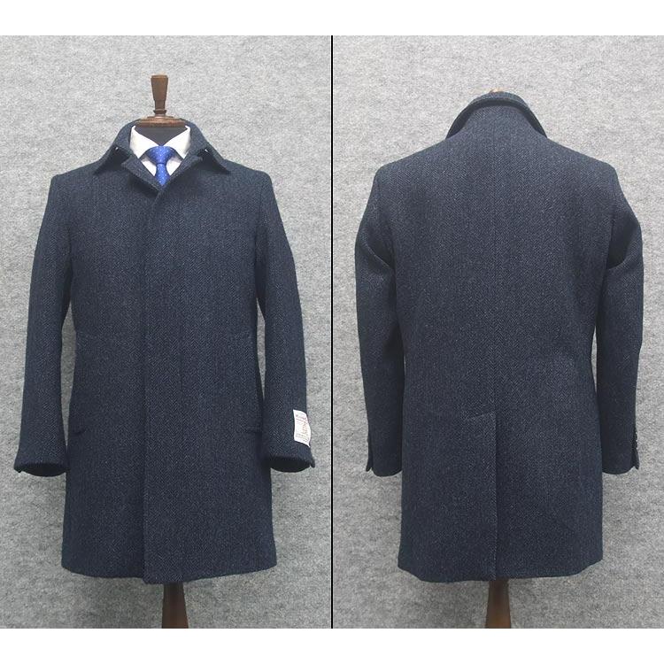 HARRIS TWEED（ハリスツイード） 英国生地 ステンカラーコート 青紺系