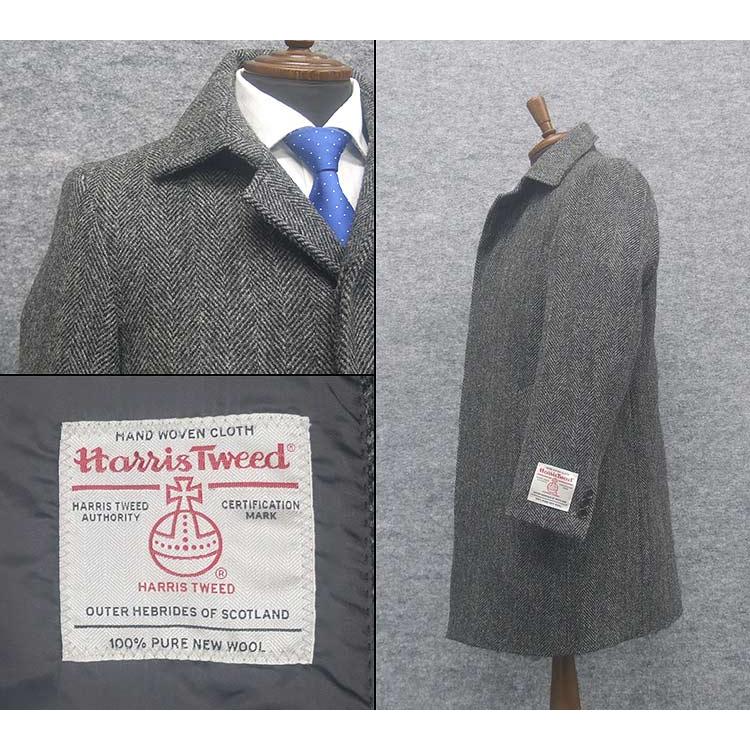 英国生地[Harris Tweed]ハリスツイード ステンカラーコート 濃いめ