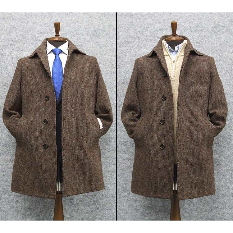 パパス★美品★ウールコート★ハリスツイード生地★裏地中綿入りキルティング加工 HARRIS TWEED（ハリスツイード） コート メンズ ステンカラー ウール