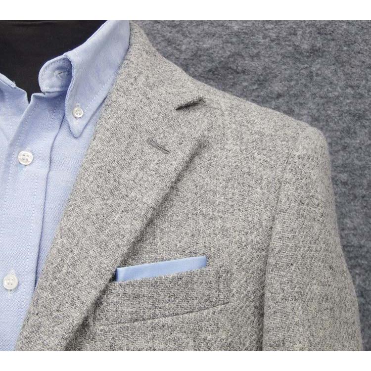 英国生地 [Harris Tweed]ハリスツイード ベーシックジャケット 薄灰/無地 シングル2釦 秋冬物 HTJ5218-12の画像