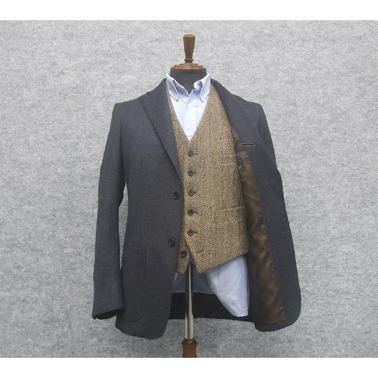 英国生地　[Harris Tweed]ハリスツイード　ベスト　[A体][AB体]兼用 　茶系/杉綾　5釦　秋冬物　オッドベスト　HTV3203 HARRIS TWEED（ハリスツイード） 英国生地 ベスト [A体][AB体]兼用 茶