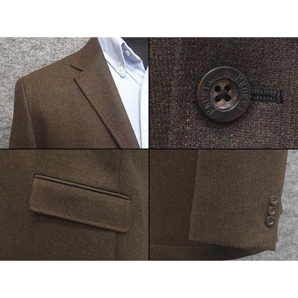 秋冬物ジャケット ウール混 ベーシック段返り3釦 茶系/織柄小格子 [AB