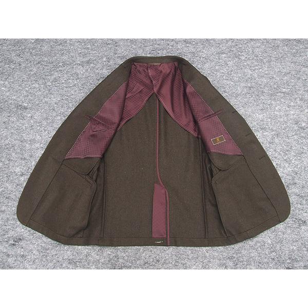 秋冬物ジャケット ウール混 ベーシック段返り3釦 茶系/織柄小格子 [AB
