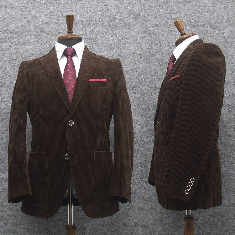 秋冬物 コーデュロイ セミスタイリッシュ2釦スーツ 茶系/チョコレート