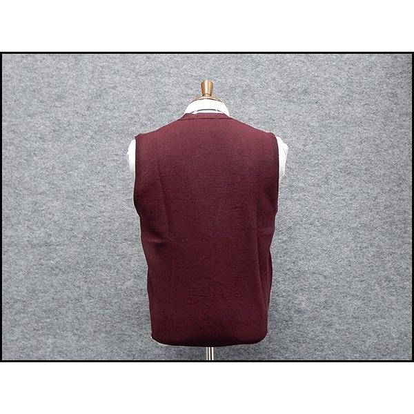 日本製 前開きVネックベスト ニット 毛混 □ワイン