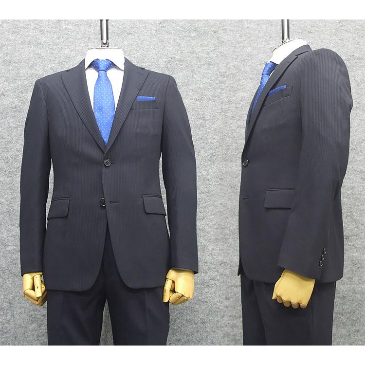 訳あり 春夏物 2パンツ ウォッシャブル スタイリッシュ2釦スーツ 紺