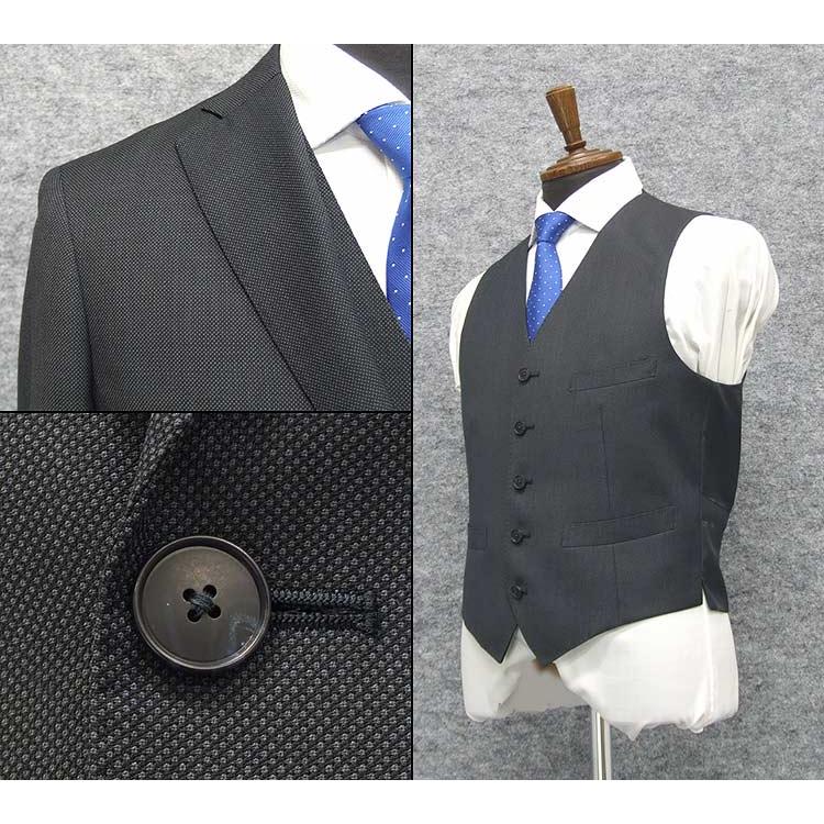 通年物 スタイリッシュ3ピーススーツ グレー/バーズアイ[AB体][BB体