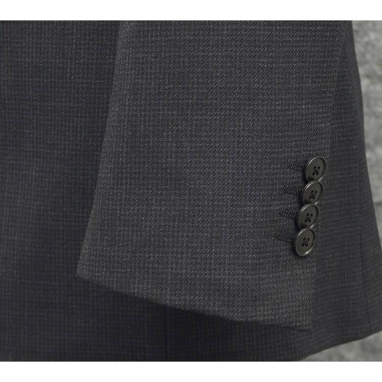 通年 スタイリッシュ3ピーススーツ 炭黒/マイクロチェック[A体][AB体