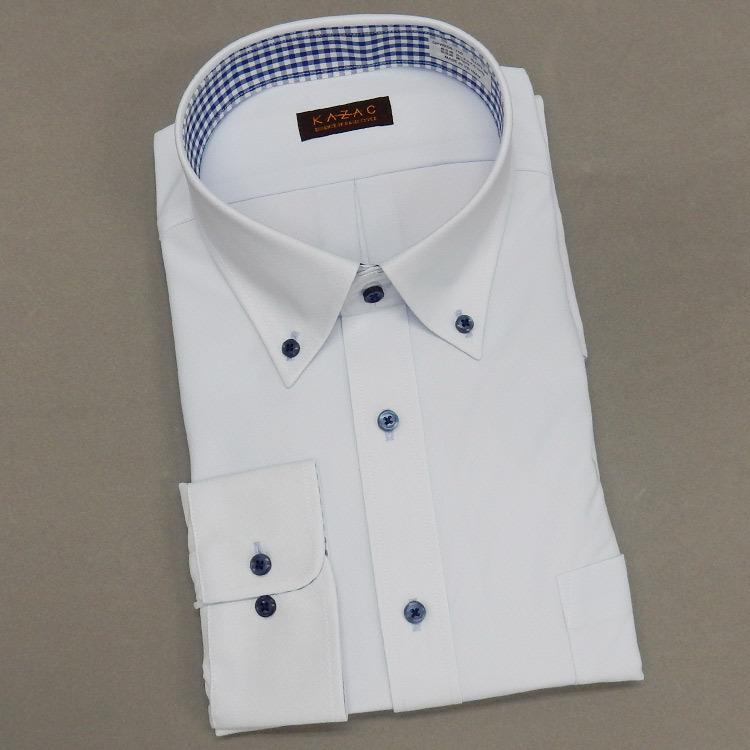 長袖ワイシャツ [KAZAC] 大きいサイズ ボタンダウン　ライトブルー　ダイヤチェック　ノーアイロン　ニットシャツ　メンズドレスシャツ　KZC206-750｜dxksm466