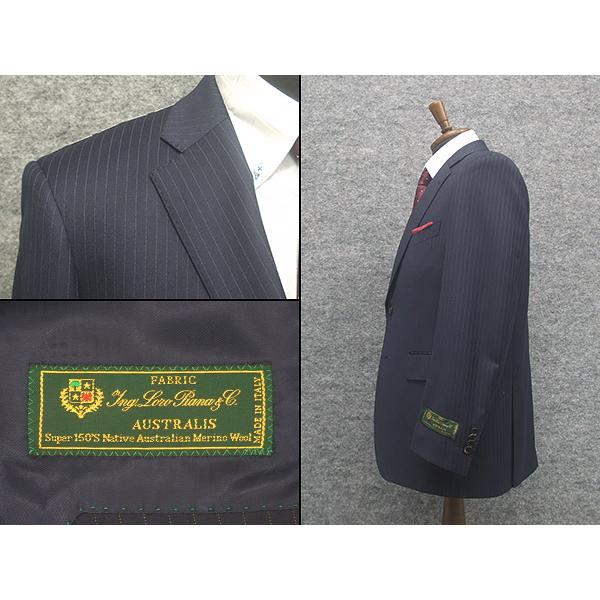 秋冬物　[ロロピアーナ]　Super150s生地 AUSTRALIS使用　紺/ストライプ　[AB体][BB体]　ベーシック２釦スーツ　メンズ　LOR-N02 AB体 BB体