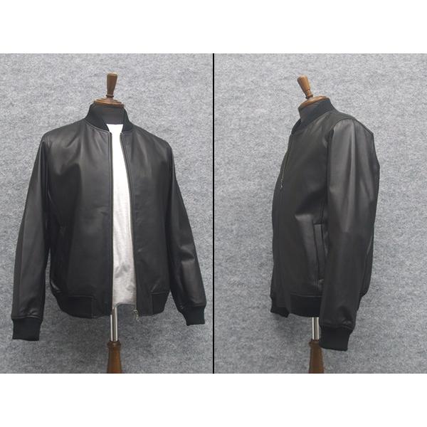 レザージャケット【美品】MA1　シープスキン　オイルレザー シープスキンレザー MA1 革ジャン フライトジャケット 黒/ 羊革