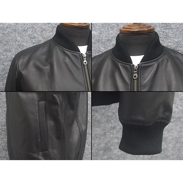 シープスキンレザー MA1 革ジャン フライトジャケット 黒/ 羊革（ラム