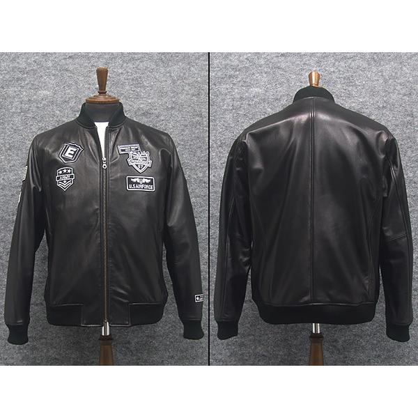 レザージャケット【美品】MA1　シープスキン　オイルレザー シープスキンレザー MA1 革ジャン フライトジャケット 黒/ 羊革