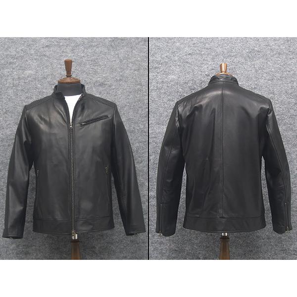 シープスキンレザー ライダースZIPジャケット 革ジャン 黒 羊革（ラム