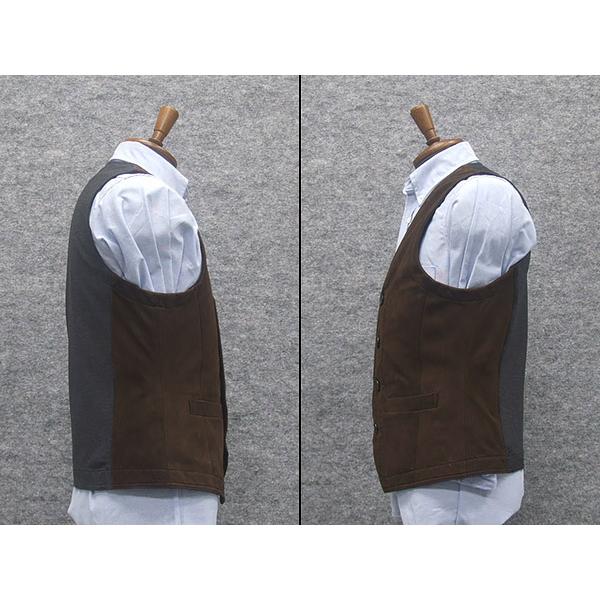 ベスト/ジレ 牛革ヌバック こげ茶 スペインレザー 牛革 Vネック前開き