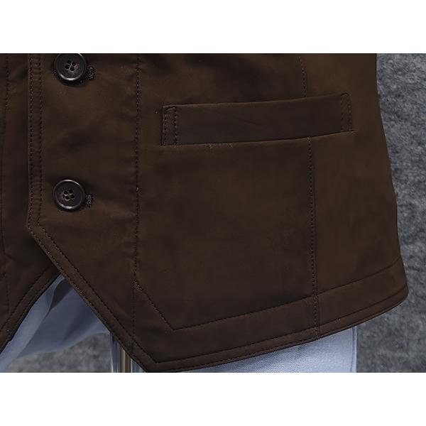 ベスト/ジレ 牛革ヌバック こげ茶 スペインレザー 牛革 Vネック前開き 後身ニット メンズ ML19215-DB ベスト/ジレ 牛革ヌバック こげ茶 スペインレザー 牛革 Vネック前開き