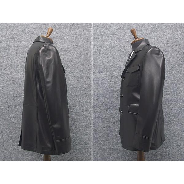 シープスキンレザー　カバーオール　サファリ風ジャケット　ラム革　３釦　[A体/AB体兼用]  黒　メンズ　ML89223 シープスキンレザー カバーオール サファリ風ジャケット ラム革 3釦
