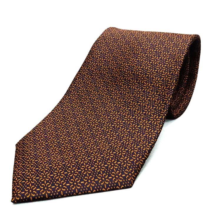 京都西陣織 ネクタイ シルク100％ 金茶×濃紺/鍋島小紋 メール便OK NJ