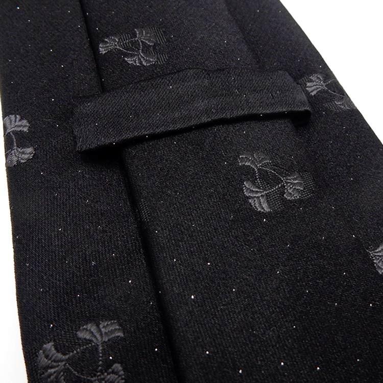 西陣織　受注生産　フォーマルネクタイ　プラチナラメ糸　黒　銀杏/飛び柄　シルク100％　礼装　日本縫製　NJ-P02-BK 西陣織 受注生産 フォーマルネクタイ プラチナラメ糸 黒 銀杏/飛び柄