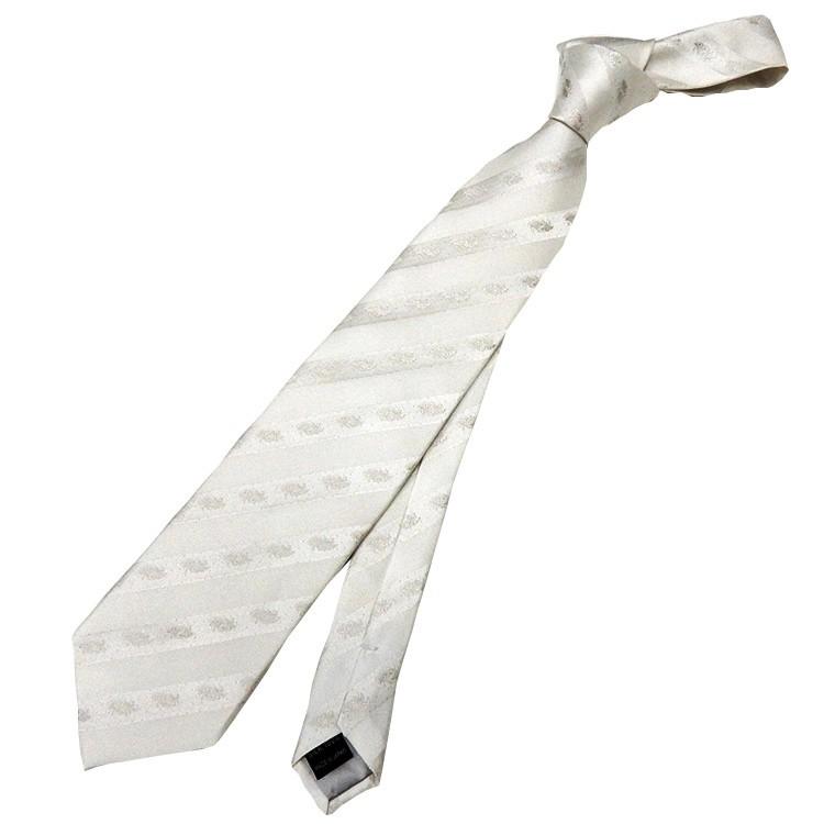 西陣織 受注生産 フォーマルネクタイ 24金ラメ糸 白×白銀 銀杏/柄
