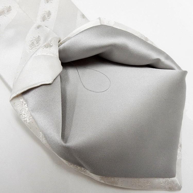 西陣織 受注生産 フォーマルネクタイ 24金ラメ糸 白×白銀 銀杏/柄