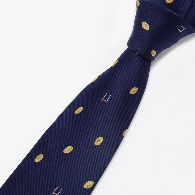 スポーツ応援タイ ラグビーボール＆ポール 濃紺 日本製ネクタイ