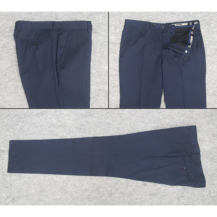 renoma] レノマHOMME 通年物 シングル 紺縞 スタイリッシュ2釦スーツ 