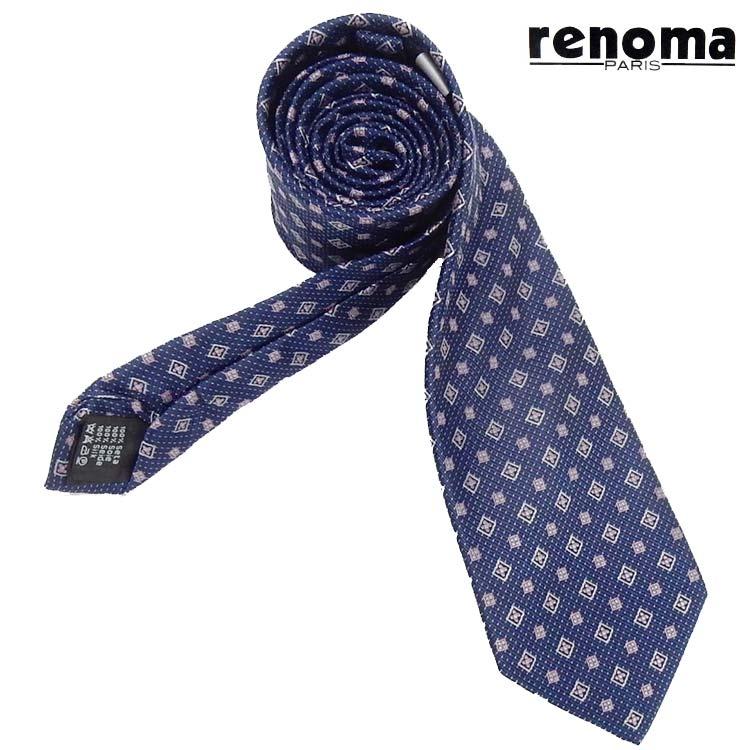 renoma　イタリア製ネクタイ　濃紺系　小紋　シルク100％　メール便可 レノマ　REN02｜dxksm466