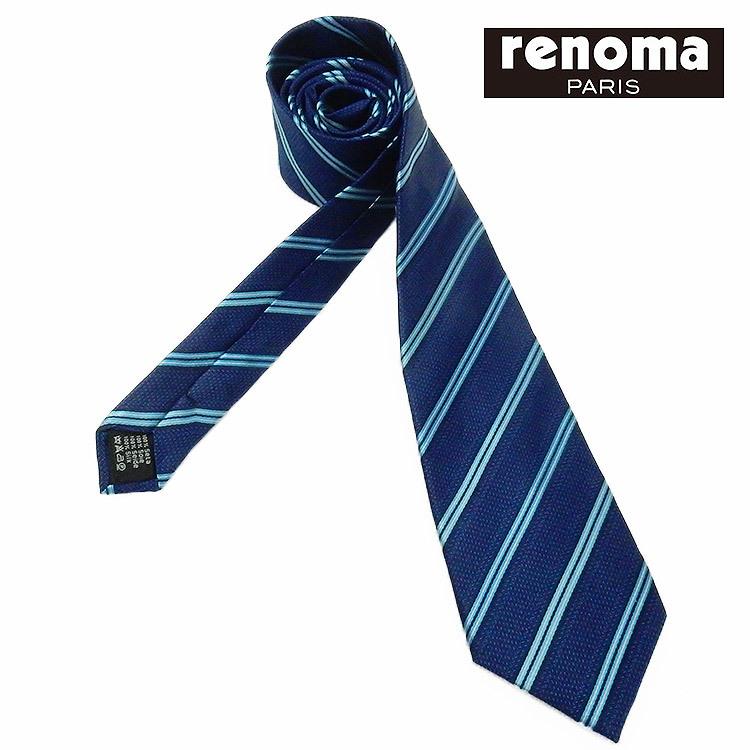 renoma　イタリア製ネクタイ　紺系　ストライプ　シルク100％　メール便可　レノマ REN14｜dxksm466