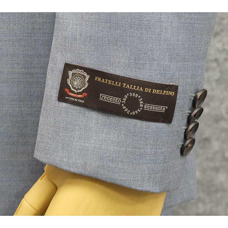 秋冬物 伊デルフィノ生地使用 スタイリッシュ2釦スーツ 薄ブルー/無地