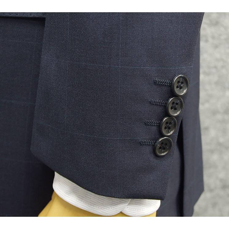 春夏物 2パンツ ベーシック2釦スーツ 紺/格子 メンズスーツ [A体