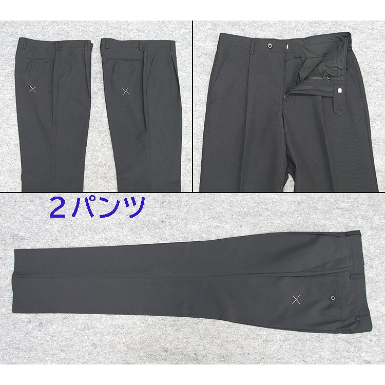 春夏物 2パンツ ベーシック2釦スーツ 黒/ストライプ メンズスーツ [A