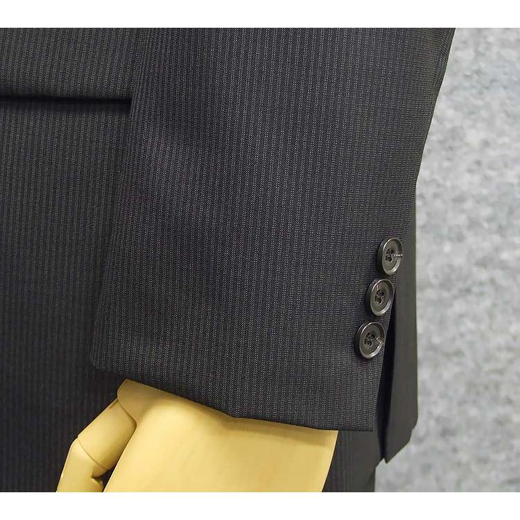 春夏物 2パンツ ベーシック2釦スーツ 黒/ストライプ メンズスーツ [A