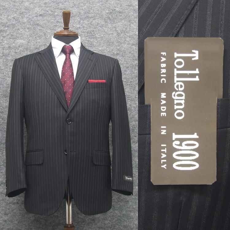 Tollegnoトレーニョ　ベーシック2釦スーツ　黒系/ストライプ　秋冬物　毛100％　総裏地 [AB体]　 ワンタックスーツ　RM3305 Tollegnoトレーニョ ベーシック2釦スーツ 黒系/ストライプ 秋冬物 毛