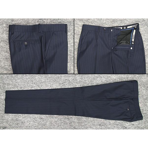 春夏〜通年物 [renoma] レノマ　スタイリッシュ2釦シングルスーツ　紺×黒/ストライプ　[AB4]　メンズ　ブランドスーツ　RM8233-88 renoma（レノマ） 春夏〜通年物 スタイリッシュ2釦シングルスーツ 紺