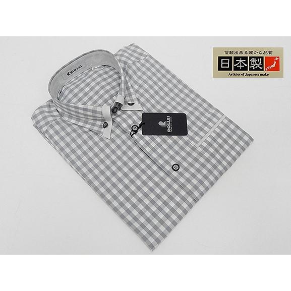 アダルトカジュアルシャツ [ROLLEI] 日本製 長袖 白×グレー チェック