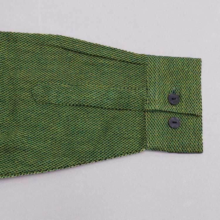 アダルトカジュアルシャツ [ROLLEI] 日本製 長袖 青緑×黄色×黒 網柄